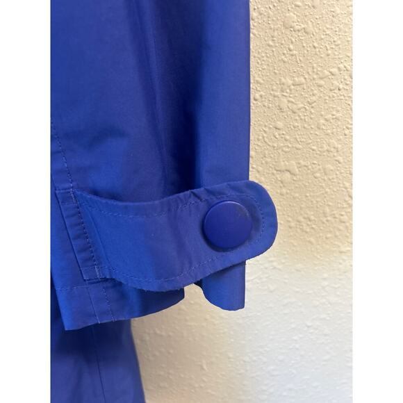 LL Bean Blue Hooded Long length button up lined Rain Coat Jacket pockets Size M - Picture 3 of 8